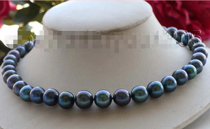 

fast 17.5" Longest Genuine Natural 12mm Black Round Pearl Necklace 9k #f2030!