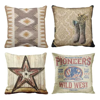 

4PC Western Country Cowboy Style Square Simple Fashion Throw Pillow Case Fiber Cushion Sofa Cushion Cover Home Decoration L620