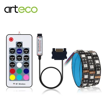 

60LEDs/m RGB 5050 LED Strip Light For PC Computer Case, SATA interface + 17key RF Remote Controller Wireless 50CM 1M 1.5M 2M