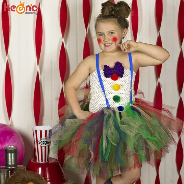 Vintage Girls Circus Clown Tutu Dress Children Rainbow Tutu Dress