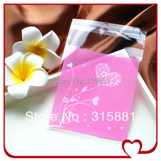 Self Adhesive Resealable Clear Plastic Gift Wrapping Bags " pink flowers print" 300pcs/lotin