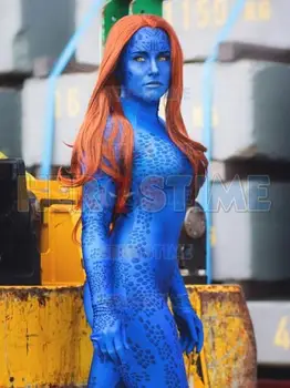 

Customized X-men Film Mystique Cosplay Costume 3D Print BLue Spandex Magic-shaped female Halloween Suit for woman/girl