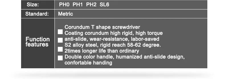 LAOA S2 Bit Corundum Sic T shape Hand Tools Phillips/Slotted Screwdriver With Rubber Handle And Cr-V Rod