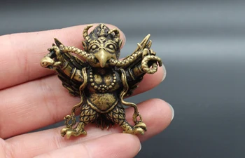 

( mini ) Delicate Tibetan Buddhism Old-style Brass Carved Auspicious Garuda with a snake in the mouth Statue