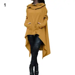 Для женщин «летучая мышь» с капюшоном Асимметричная Повседневное пальто свободного кроя пуловер пончо блузка