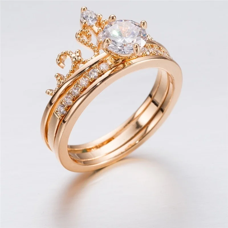 

WIN-B alianca de ouro Queen Crown Engagement Ring Charms Luxury 3A Cubic Zirconia welding Ring Jewelry aliancas de casamento par