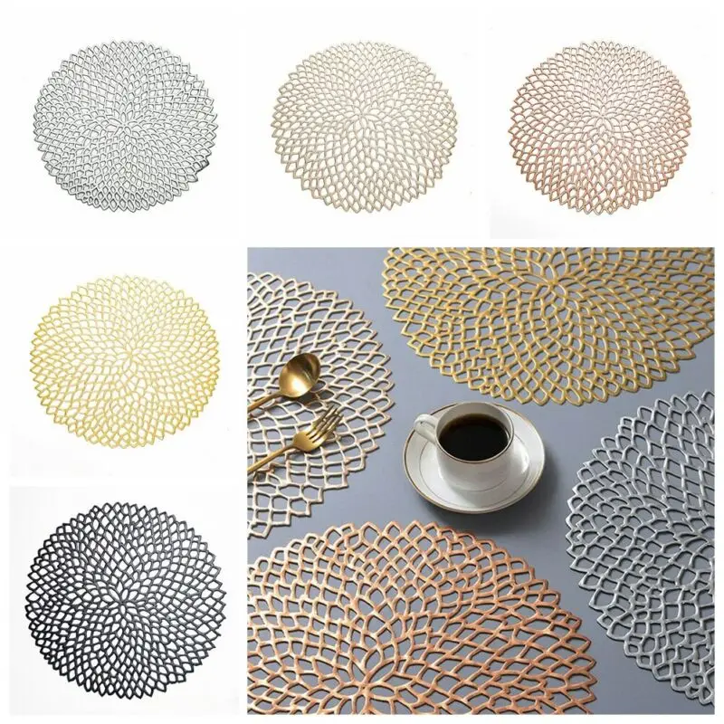 

2019 New Home Dining Bar Restaurant Round PVC Hollow Coaster Table Placemats Mats Anti-scalding Insulation Table Mat Steak Pad