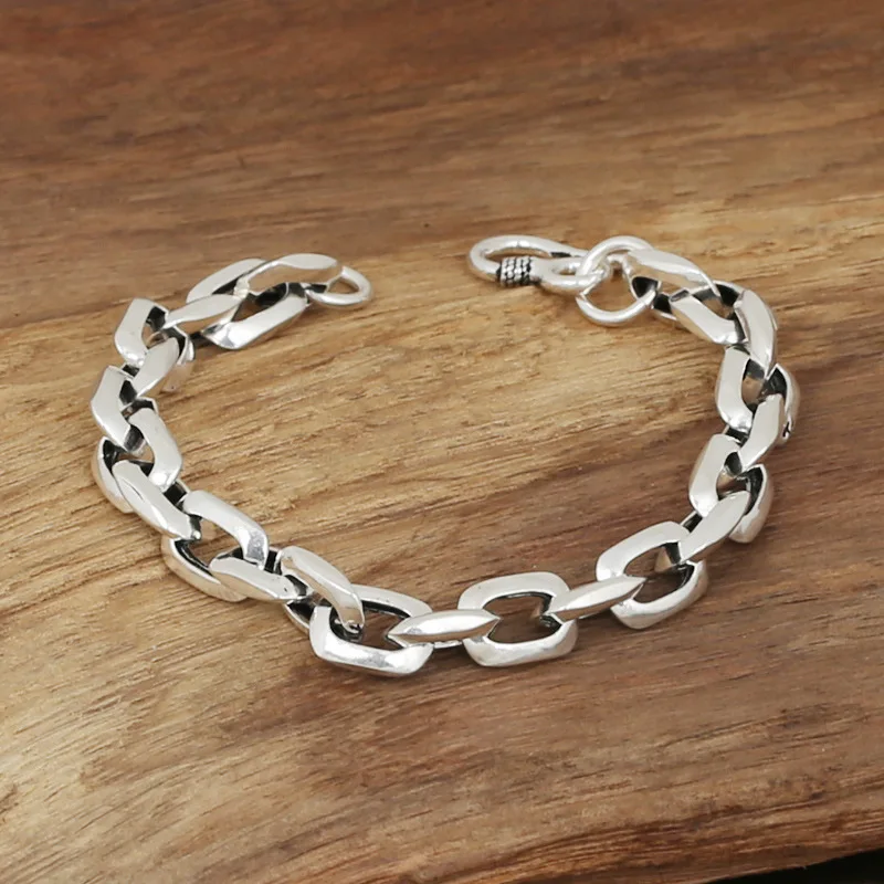 

S925 men's fashion wholesale silver jewelry handmade Vintage Silver Square Bracelet personality