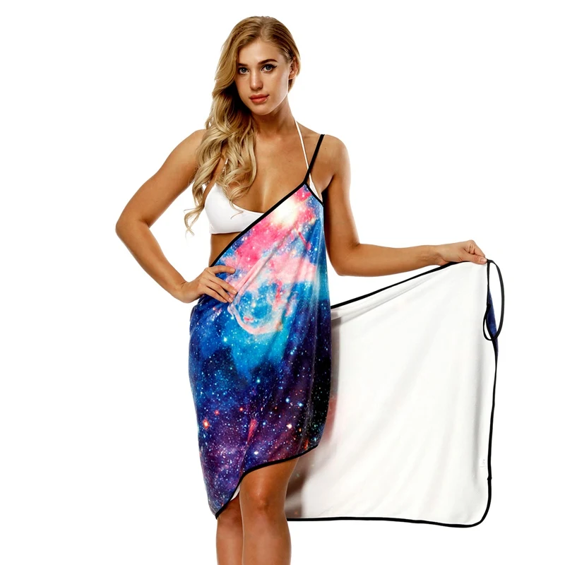 

Multi-Functional Quick Drying Towel Women Girl Wearable Thin Strap Backless Star Printed Beach Bikini Cover Up Beach Dress New