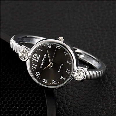 Роскошные золотые женские часы из нержавеющей стали, модные женские часы-браслет с кристаллами, женские часы, женские часы, Reloj Mujer - Цвет: Silver Black