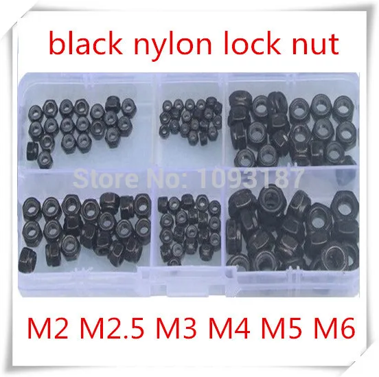 

120pcs/set M2 M2.5 M3 M4 M5 M6 Black Self Locking Hex Nuts Nylon Lock Nuts Assortment Kit