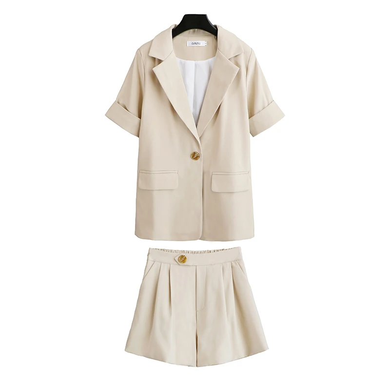 Pièces Avec Pur Short Décontracté Costume Femmes Élégant Shorts Ensemble Pour Combinaison Les Noir amp; Blazer Chauds apricot Femme 2 Couleur Pantalon 2019 D'été XIqx45U