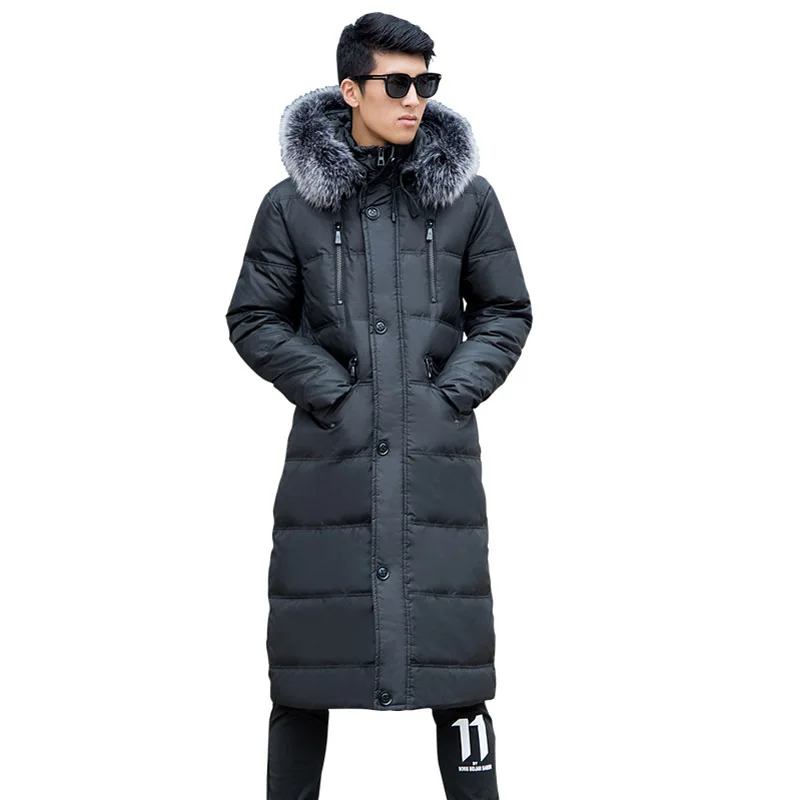

Men's Winter Fashion Coat Hooded Fur Collar Warm jacket Men's Super long size L-14XL Over the Knee jacket 190kg Men's clothing
