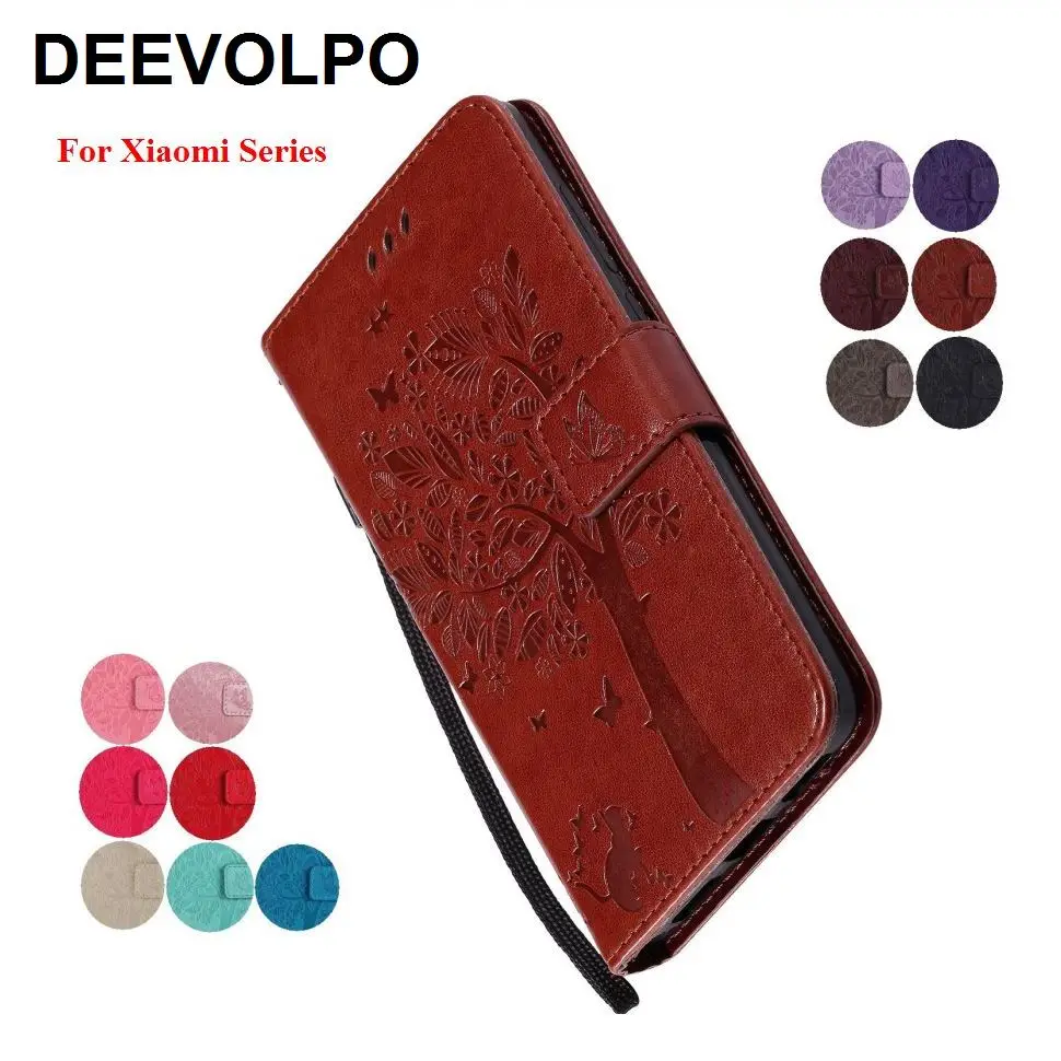 

DEEVOLPO Cat Tree Pattern Leather Covers For Xiaomi Mi 5 6 Redmi 3S Note 3 4X M5 M6 Solid Color Phone Bags Card Slot Cases DP06Z