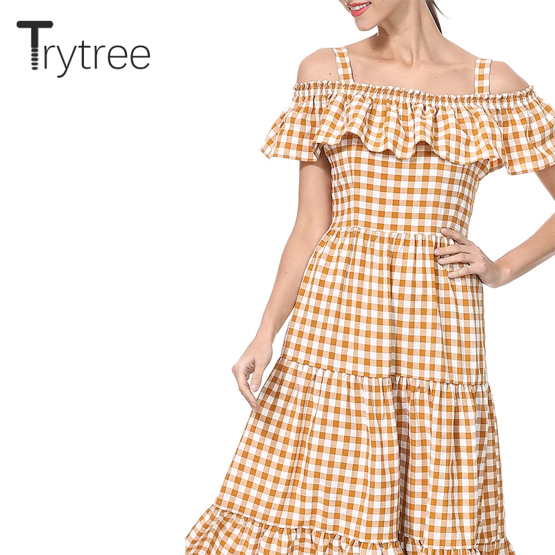 Trytree летнее плиссированное платье с вырезом лодочкой повседневное полиэфирное