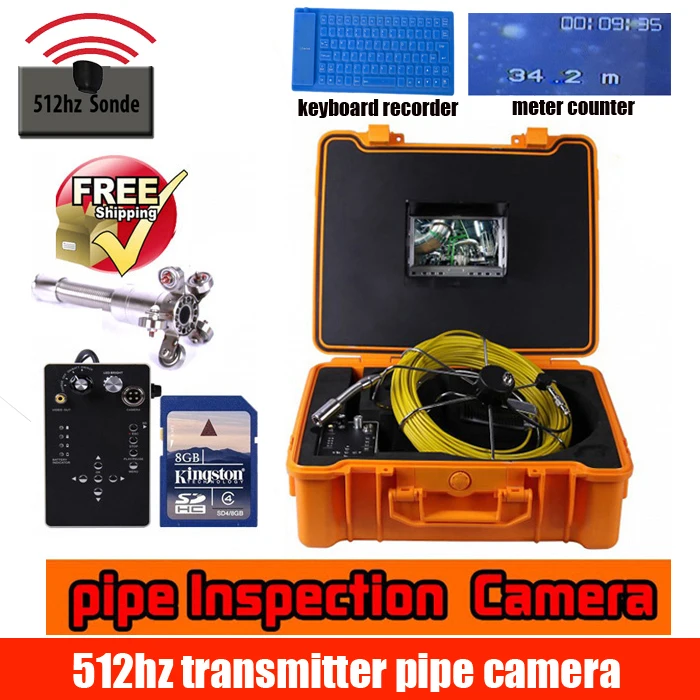 50m Cable Pipe Inspection Camera 512hz Sonde Locator With 7inch Monitor