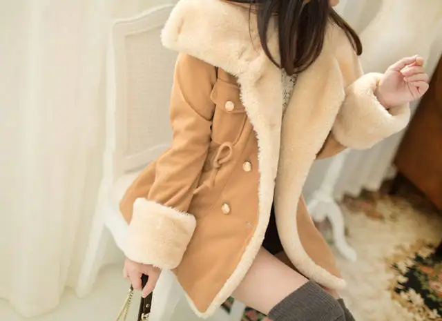 Hot Lady Women Slim Double Breasted Autumn&Winter Warm Flannel Slim Coat Jacket MSK66