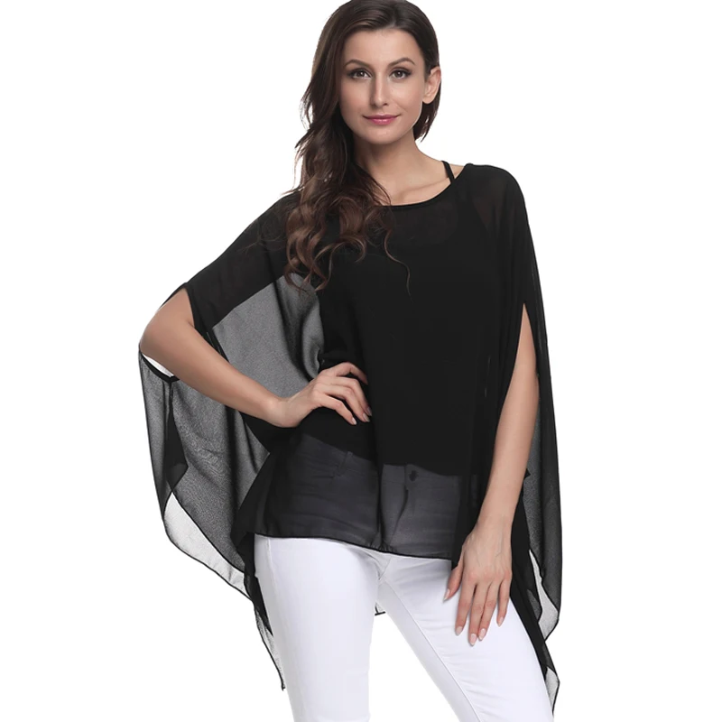 

Shirt Women Blouse 2018 New Arrival Batwing Sleeve Vintage Black Chiffon Blouses Ladies Casual Loose Summer Tops Chemise Femme