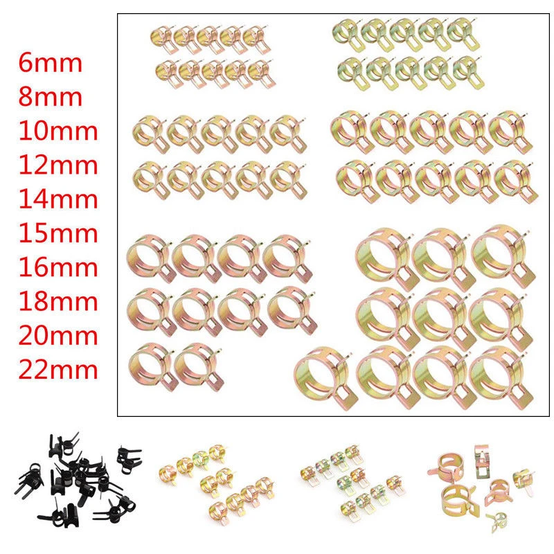 

100PCS Spring Clip Water Pipe Fuel Hose Air Tube Clamp Fastener 6-22mm 10 Sizes