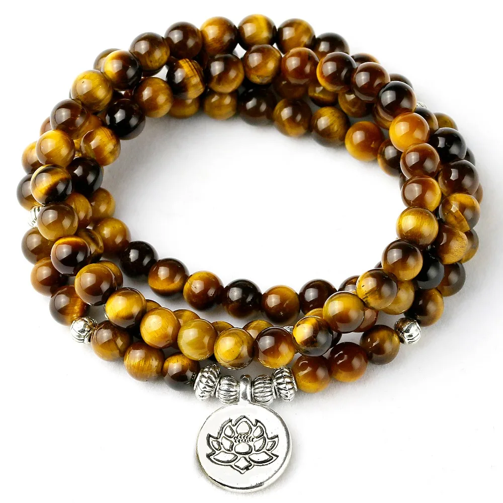 6mm Fashion Mens Women Lava Stone Tigers Eye Yoga Beaded Necklace Gemstone Beads