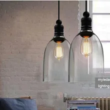 Винтажные домашние Подвесные часы-колокольчик, железное белое стекло E27, ретро подвесные лампы