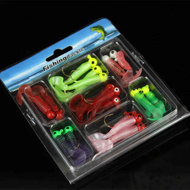 17pcs Crank Hook Lure Soft Bait 7g with Lead Head Hook Artificial Soft