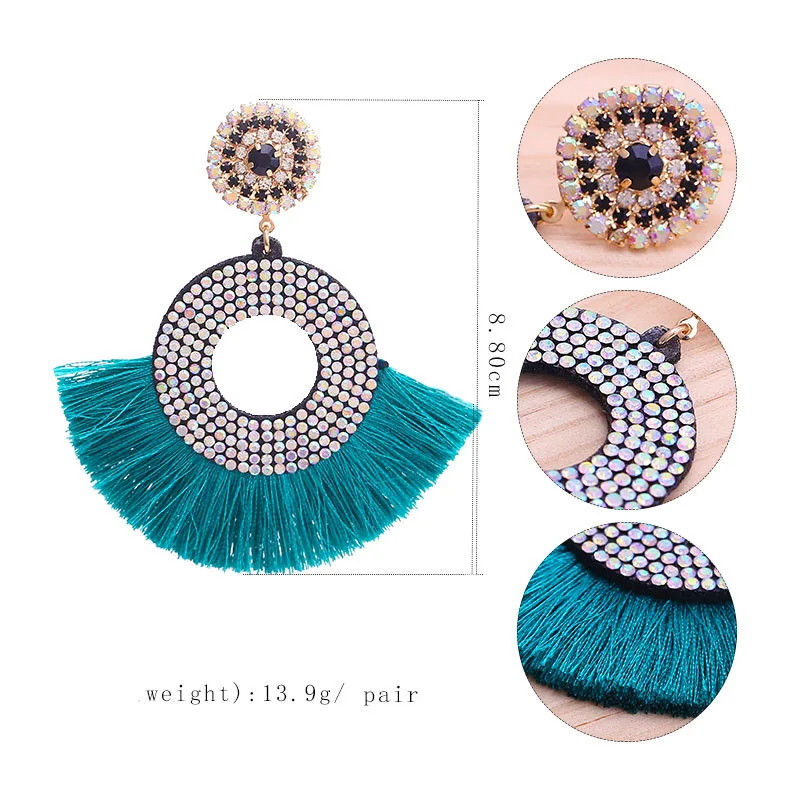 Round Metal Circle Hoop Eardrop Fringed Earrings Bohemia Statement Silk Thread Tassel Earrings For Women Wedding Party (31)