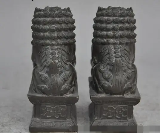 

S0991 Chinese Folk Classical bronze evil Guardian door Foo Fu Dog Lion Statue Pair discount 30% (C0324)