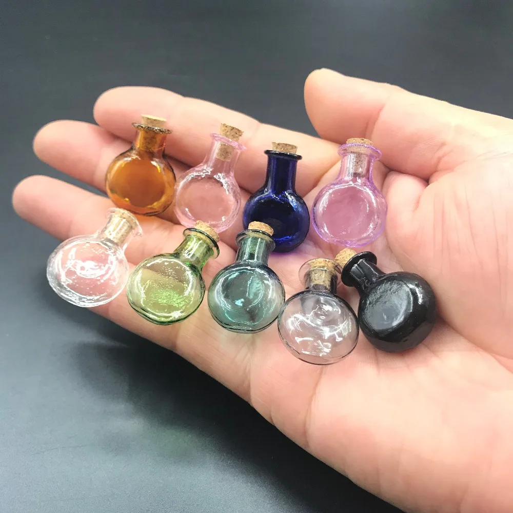 

Mix Color Mini Flat Shape DIY Glass Wish Floating Bottle With Cork Stopper Glass Message Vial jars container Wedding Decor 10pcs