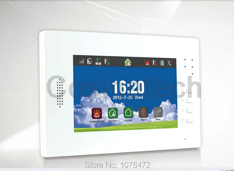 Customized Smart home security FSK 868MHZ GSM PSTN alarm system with smoke sensorsmart socketLCD keyboardstrobe siren