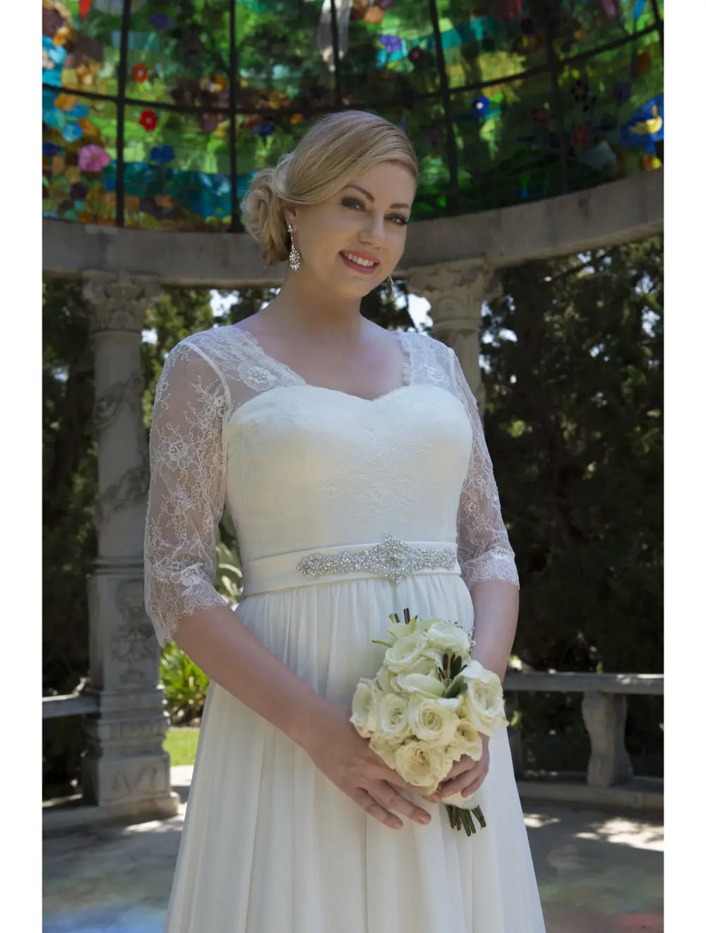 Неформальный скромный плюс размеры Свадебные платья с 3/4 рукава 2019 большой кружево шифон приём Свадебные в стиле кантри Вестерн