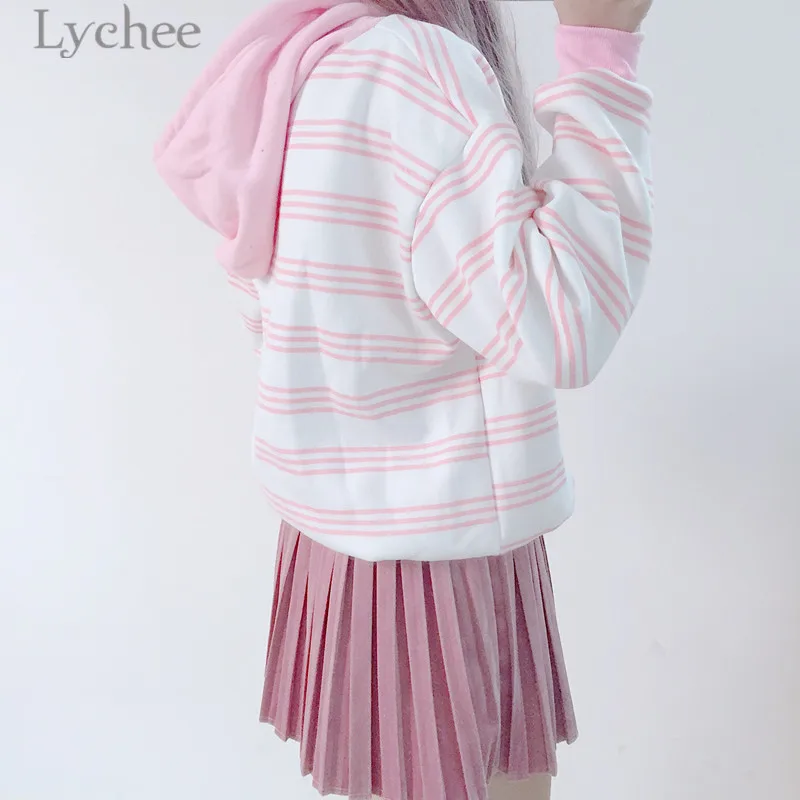 Толстовка Lychee в полоску с капюшоном и вышивкой клубники осенне зимние флисовые