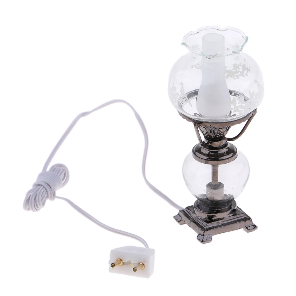 1:12 Dollhouse Miniature Modern Floral 2-Layer Bedside Table Desk LED Lamp Night Light Mini Doll House Decor, 9V-12V