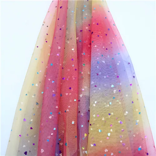 5m/lot 1.5m Width Rainbow Moon&star&love Heart Mesh Fabric Gauze Tulle Tissue Kids Tutu Dress Fabric DIY Sewing Accessories - Цвет: Love-D-pink