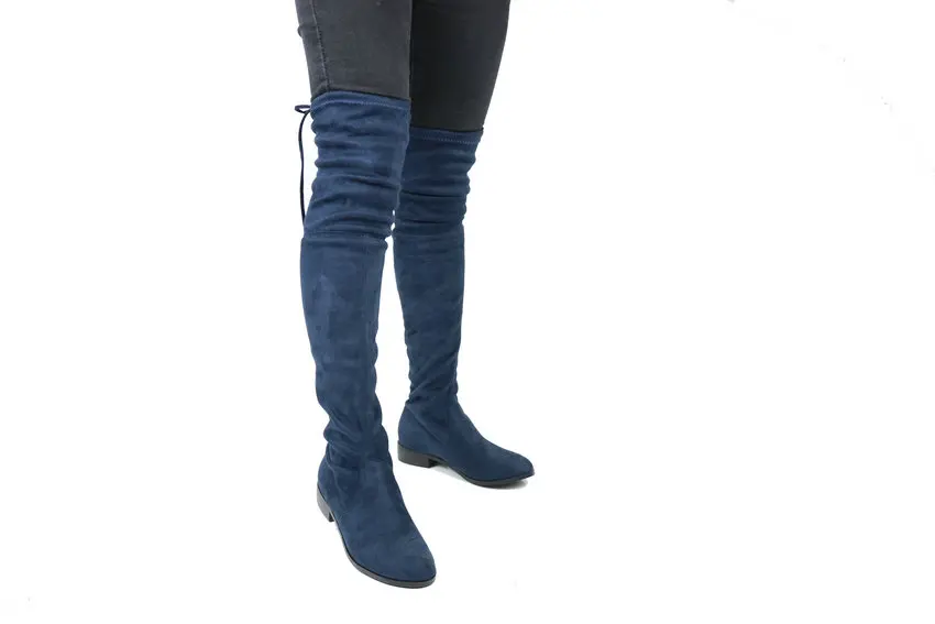 Женские стрейчевые ботфорты с завязками ESVEVA, дамские модные сапоги на среднем квадратном каблуке, есть размеры от 34 до 43