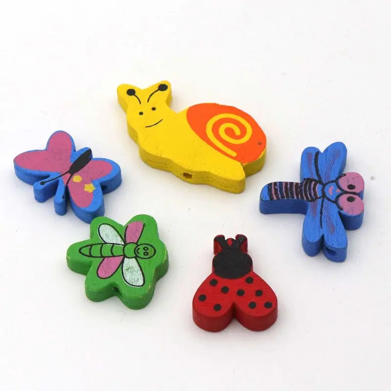 

40pcs/lot Mixed Color Cartoon Dragonfly Butterfly Wood Bead Loose Spacer For Jewelry Finding Kids DIY Handmade Toys Accessories