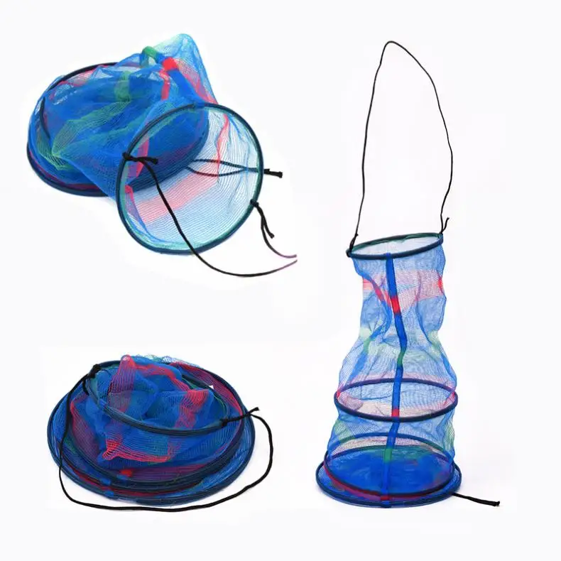 

Collapsible Colorful Nylon Fishing Net Basket Cage Foldable Mini Three Tiered Fishing Tackle For Fish Shrimp Storage Network