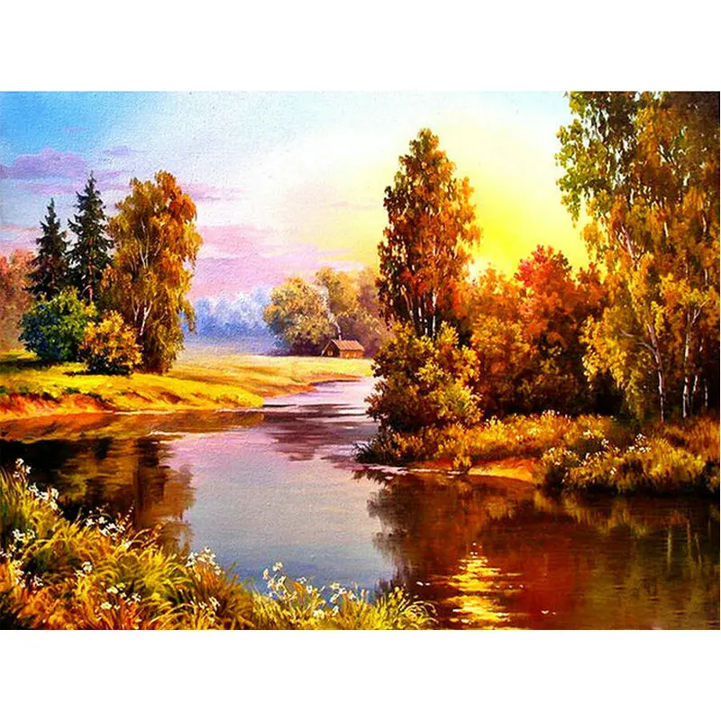 

100% DIY 5D Diamond Mosaic autumn landscape lake Handmade Diamond Painting Cross Stitch Diamond Embroidery Patterns Rhinestones