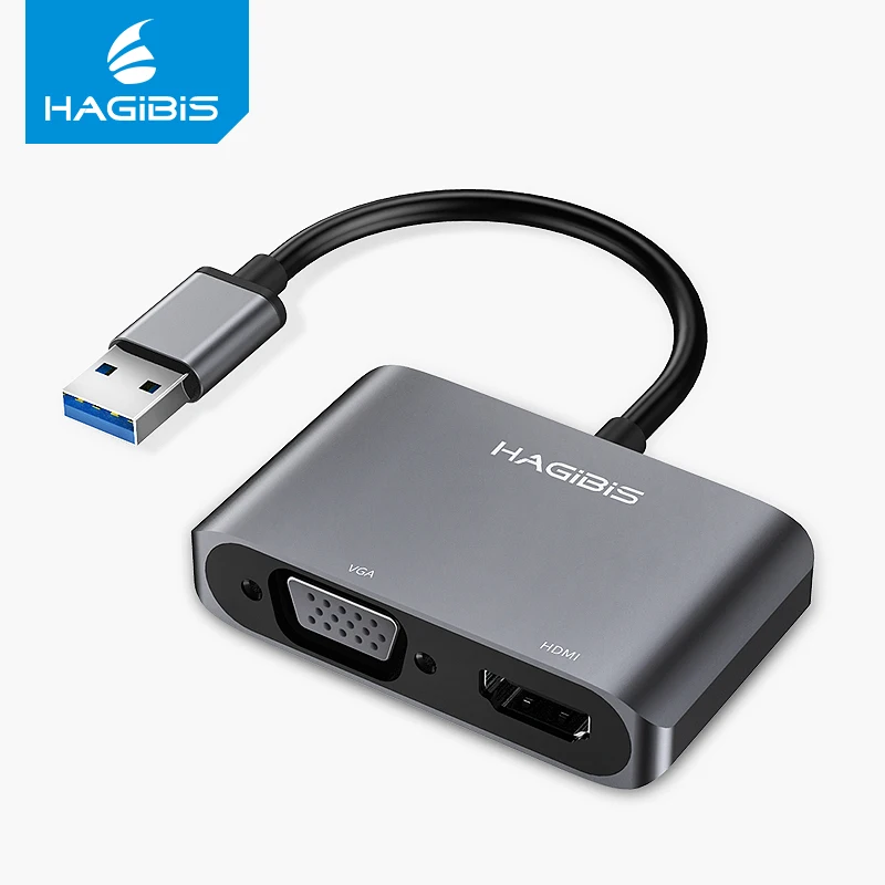 Hagibis USB3.0 к HDMI VGA адаптер 4K HD 1080 P-все в одном! многофункциональная Дисплей 2 в 1 взаимный обмен данными между компьютером и периферийными устройствами к конвертеру HDMI аудио-видео кабель для Macbook компьютер - Цвет: Alloy Grey