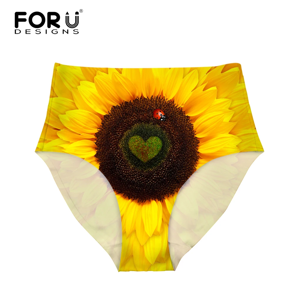 

FORUDESIGNS Women's Swimsuit High Waist Bikini Bottoms Sunflower Grass Printing Brazilian Panties Sexy Swimwear Shorts Women