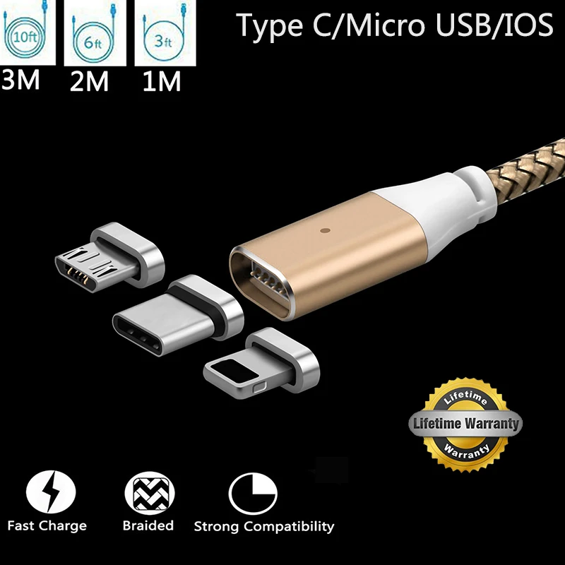 1/2/3 м Тип usb C/Micro USB/IOS Магнитный кабель USB-C Тип-C быстрая Зарядное устройство адаптер Магнит кабель для samsung Apple iPhone iPad