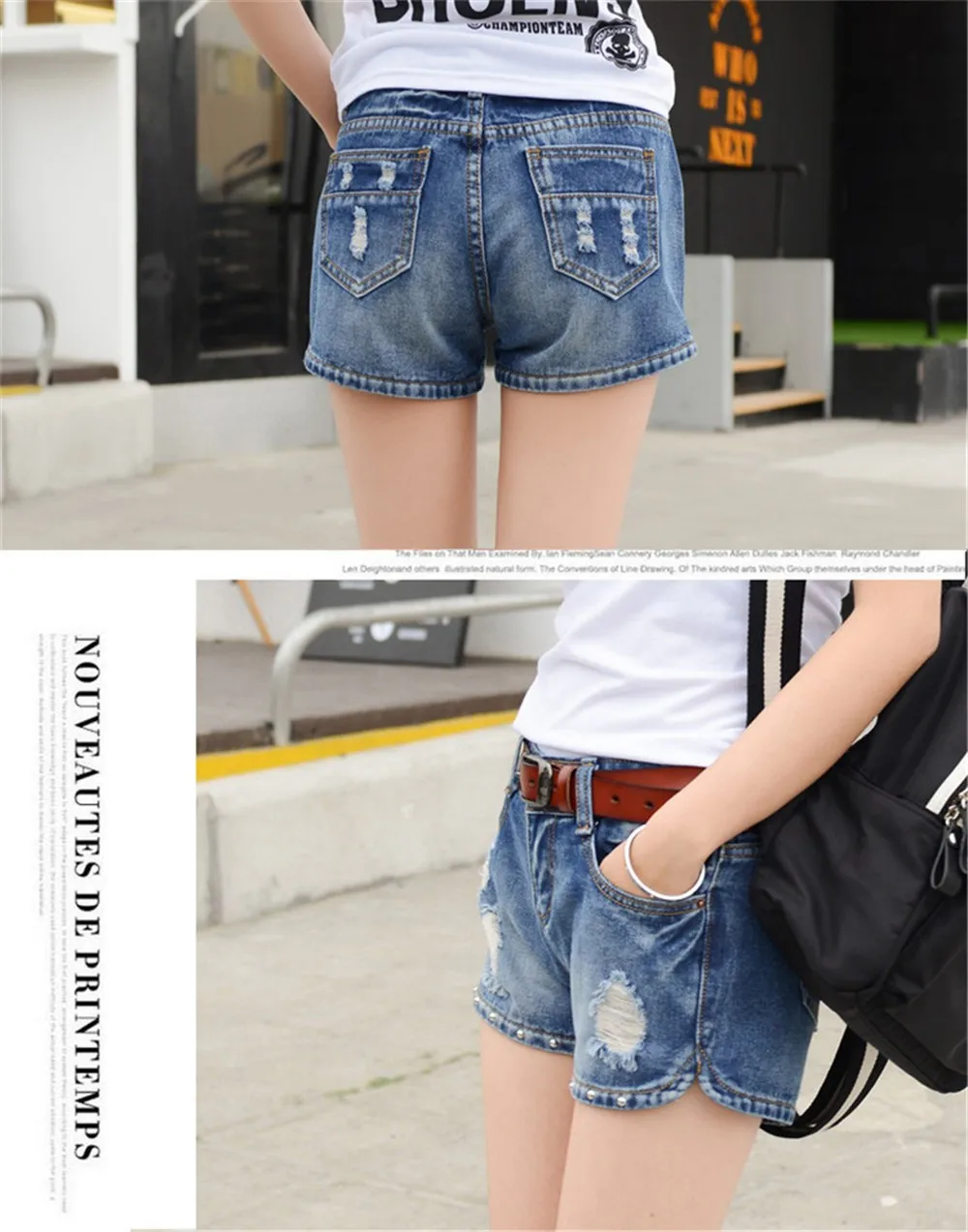 Mainland Retro Mid waist Women Short Jeans Woman Denim Female Wild Short-Pants Summer Loose Short Fashion Plus size Short jeans (8)
