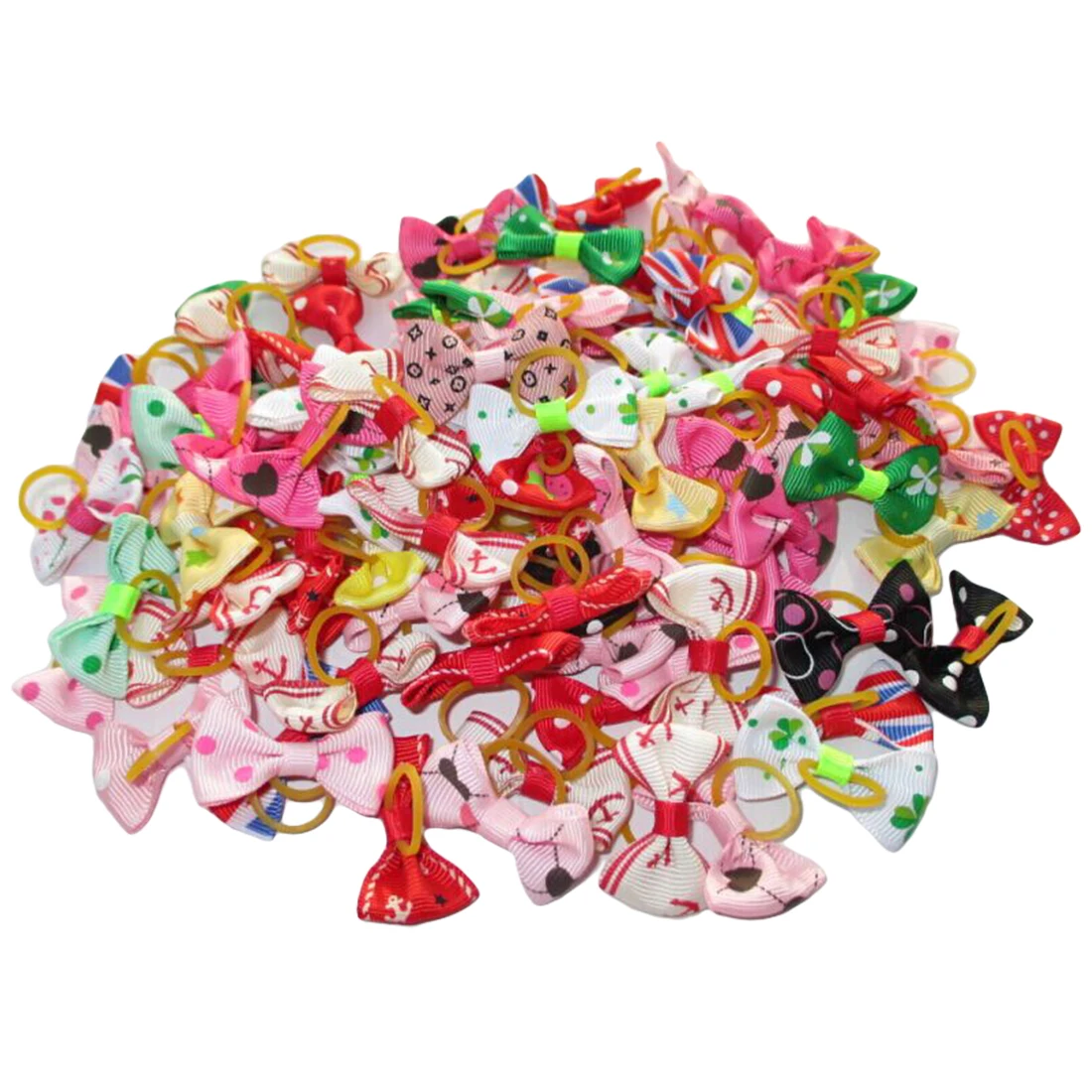 20pcs Lot Assorted Pet Cat Dog Hair Bows with Rubber Bands Grooming Accessories