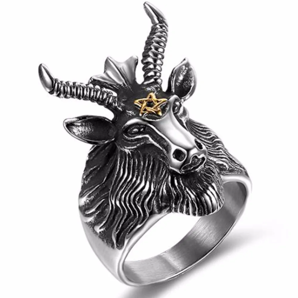 Size 7 15 Stainless Steel Satan Ram Goat Ring Aires Vintage Biker