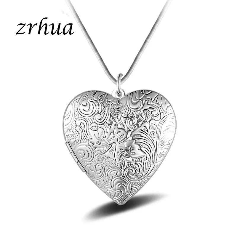 

ZRHUA Romantic Heart Necklace Original 925 Sterling Silver Pendant Necklace for Women Choker Jewelry Open Case Photo Frame