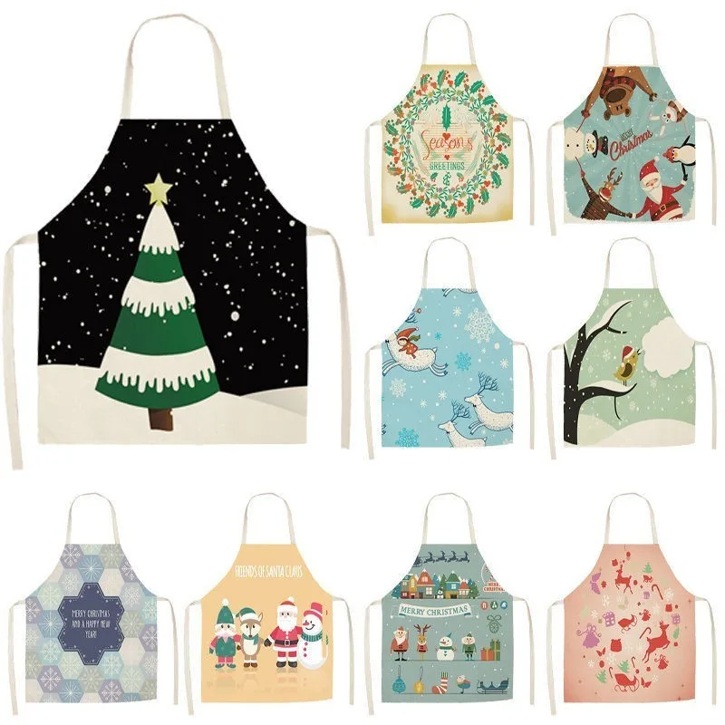 

1Pcs Snowman Christmas Apron Snowflake Pinafore Cotton Linen Aprons 53*65cm Adult Bibs Kitchen Cooking Baking Accessories CM1008