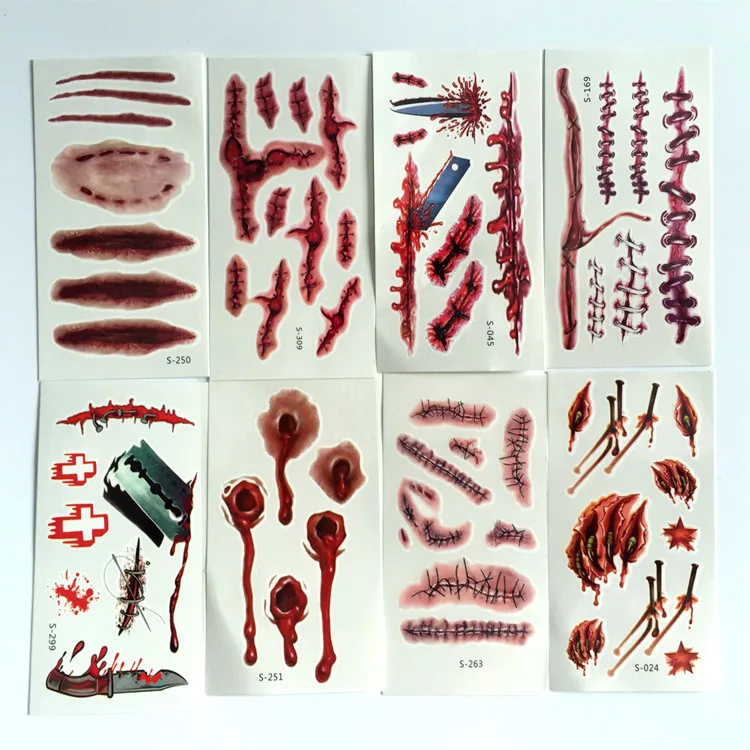 Hot Sale Halloween Zombie Scars Tattoos With Fake Scab Bloody Makeup 