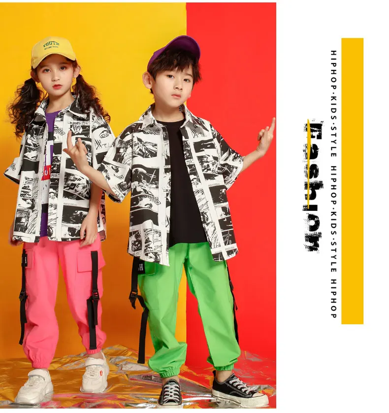 Tracksuit girl  4 6 8 10 12 14 16 Years hip hop tshirt kids dance costume kids jazz summer clothes for girls costume kids (11)