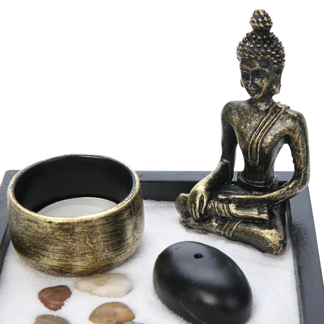 Zen Garden Sand Kit Relax Spiritural Meditation Decor Buddha Tealight Holder Garden Office Gift Home Decorations
