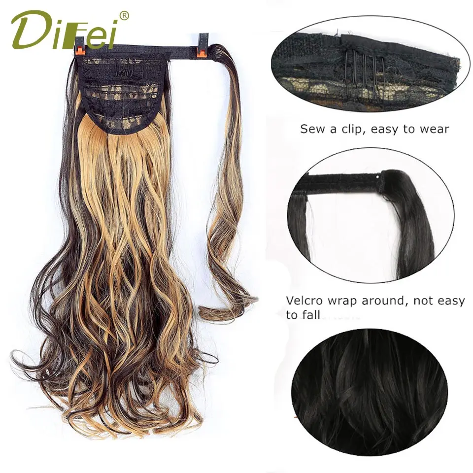 DIFEI Long Wavy Real Natural Ponytail Clip in Pony tail Hair Extensions Wrap Around on Synthetic Hair Piece for human DIFEI Long Wavy Real Natural Ponytail Clip in Pony tail Hair Extensions Wrap Around on Synthetic Hair Piece for human